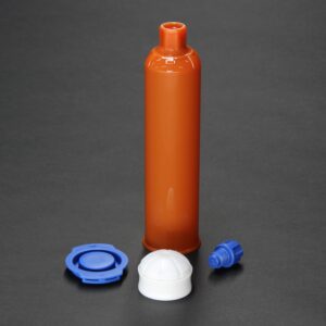 AccuDose 6oz (150cc) black cartridge kit with piston, tip cap, and end cap