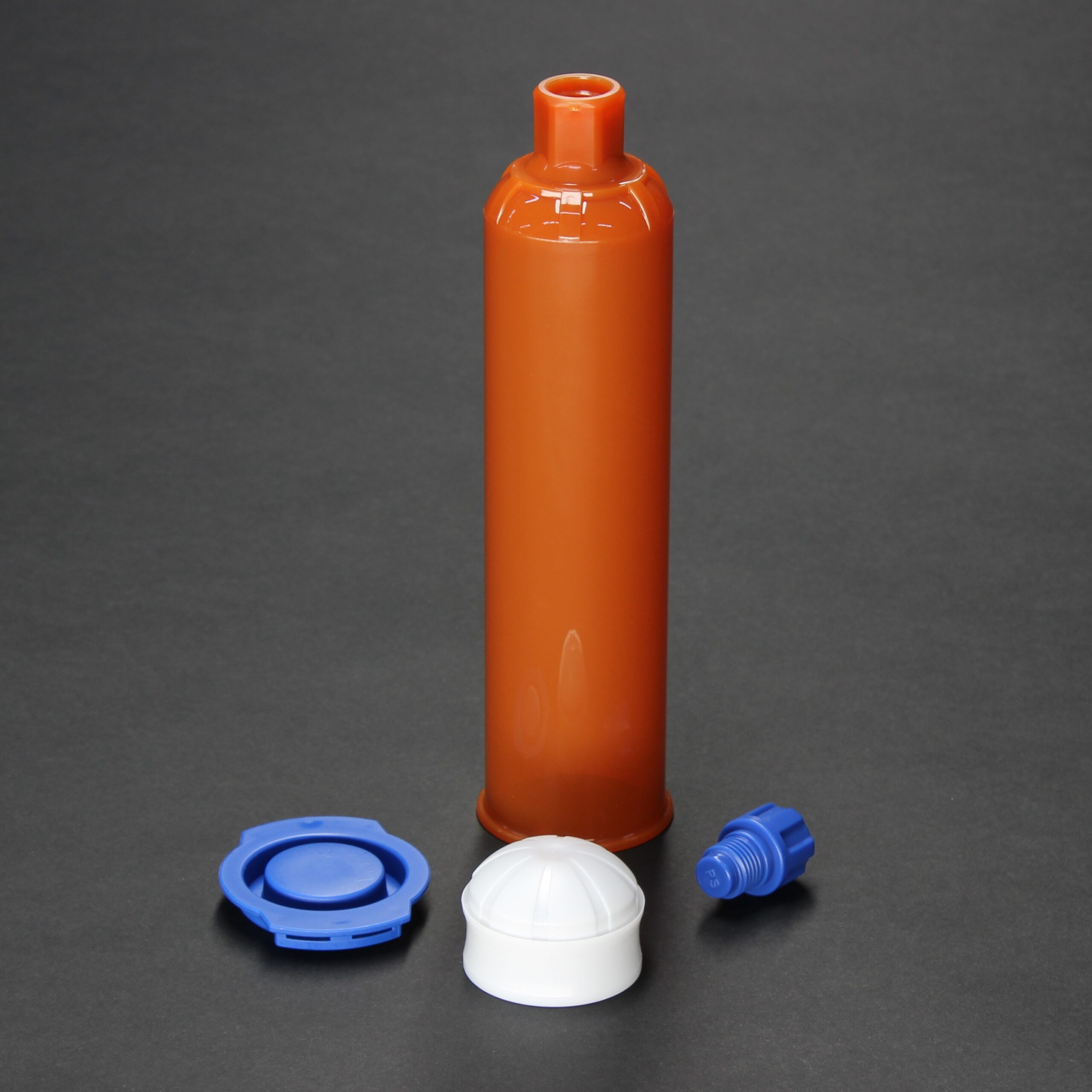 AccuDose 6oz (150cc) black cartridge kit with piston, tip cap, and end cap